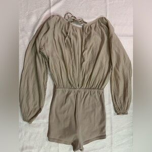 Free People Taupe Long-Sleeve Pleated Waist Dress